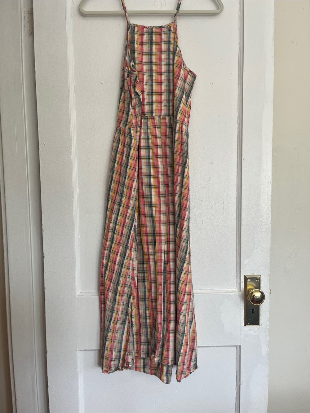 GAP Plaid Strappy Maxi Dress in Pink, Yellow and Green